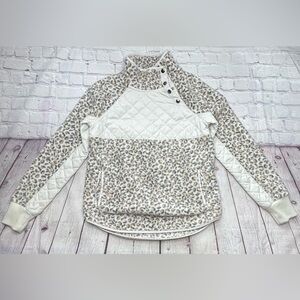 Abercrombie & Fitch Leopard Print Asymmetrical Snap-Up Fleece Pullover - Size XS